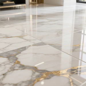 Acabados arquitectónicos 3 piso en porcelanato blanco con manchas