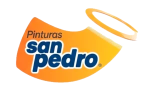 Logo de Pinturas San Pedro en tonos naranja y azul.